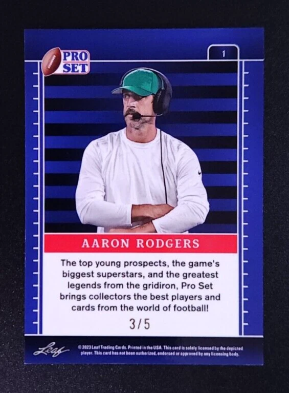 2023 Leaf Pro Set Metal AARON RODGERS PURPLE WAVE /5 Jets - Image 2 of 2