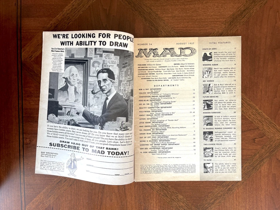 Mad Magazine #34 - Fine Plus (6.5)!!  Bob & Ray - Orson Bean!  1957 - Image 3 of 4