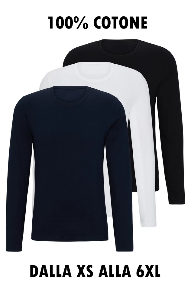 NSTF Set 3 Maglia Intimo Uomo Cotone 100% Manica Lunga Maglietta Taglie Forti XS 6XL