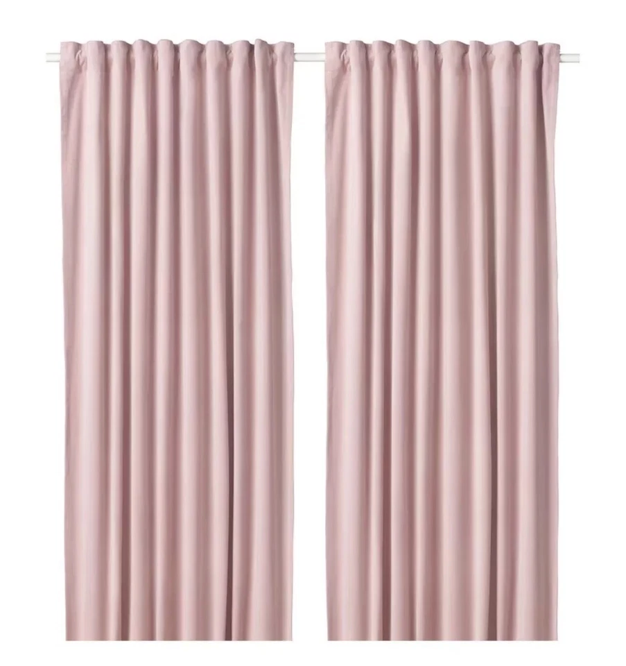 IKEA SANELA Cortinas Oscurecedoras Habitación 1 Par Rosa Claro TERCIOPELO 55×98" TOTALMENTE NUEVAS- Foto 2 de 2