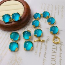 Gift Set for Women Ladies  Necklace Earrings Azure Stone Gold Jewelry Set