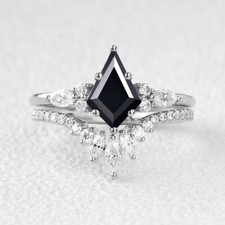 Black Onyx Engagement Ring Kite Cut 14K Rose Gold Engagement Ring Cluster Ring 