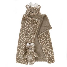 Infant Toddler 2 Pc - Hooded Blanket  Plush Animal Set Choose Pet 