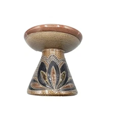 German Handarbeit Pottery Candle Holder Vase Floral Flower Brown Glazed Vtg