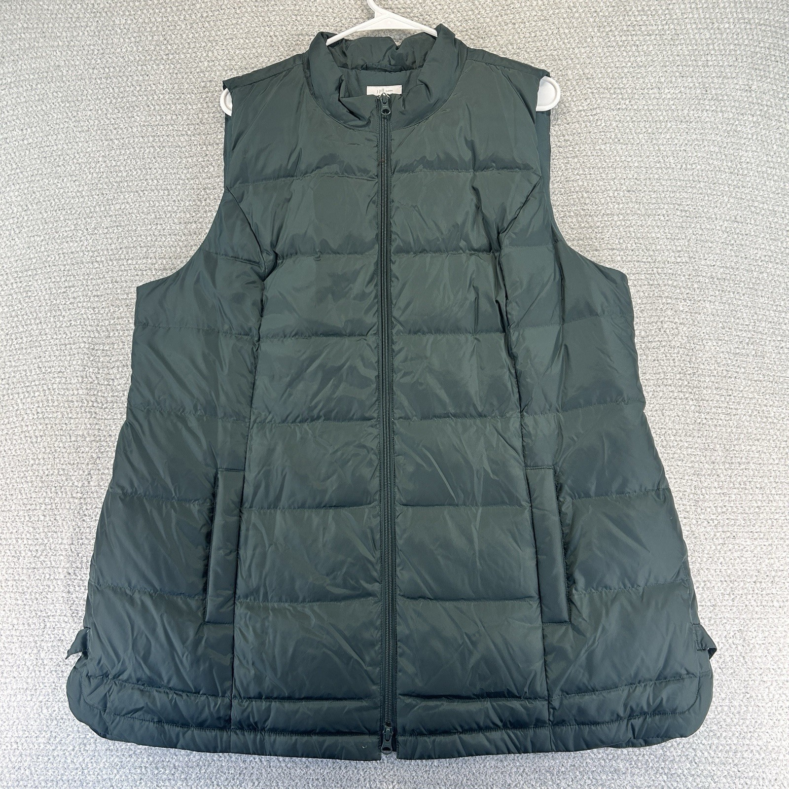 J Jill Down Puffer Vest Womens XL Green Full Zip Quilted Pockets Insulated