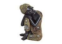 Buddha Figur Sitzend Braun Feng Shui Polyresin Deko H17X12X17 Cm