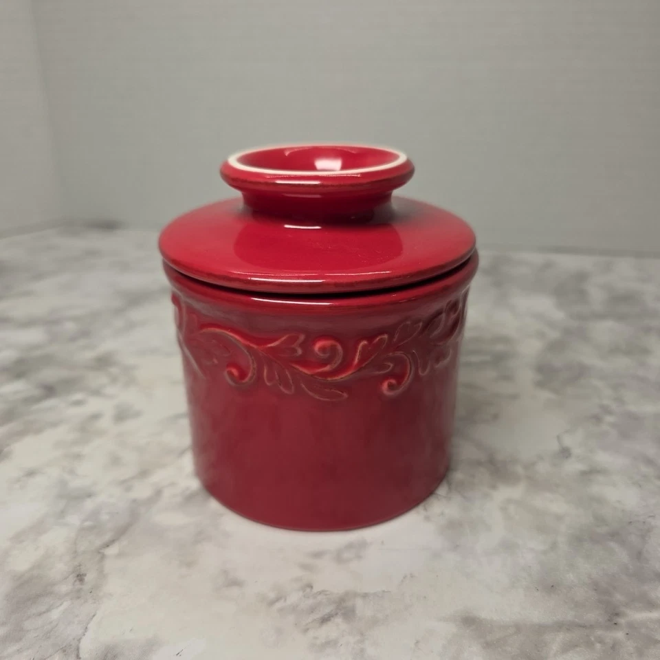 Original French Style Butter Bell Crock Red by L. Tremain Ceramic Dish  - Image 3 of 4