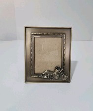 Small Vintage Baby Picture Frame Brushed Brass Tone Metal 3D Baby Booties Shoes