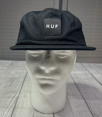 HUF Box Logo 5 Panel Strapback Hat Cap Black Cotton OS Streetwear Skate