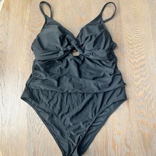 Black Twist Front Ruched One Piece Swimsuit With Cutout Size L
