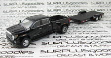 Greenlight Black 2022 GMC SIERRA 3500 DENALI Dually Pickup w/Open Car Trailer