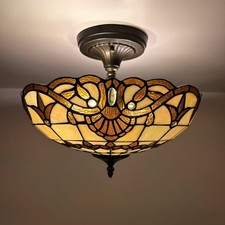 Tiffany Style Ceiling Lights Gold Stained Glass Baroque Style 12"H 16"W 16"D