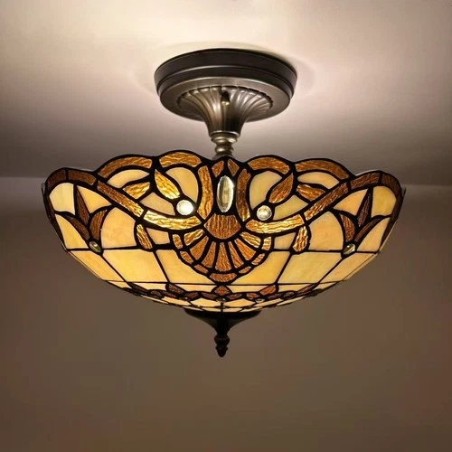 Tiffany Style Ceiling Lights Gold Stained Glass Baroque Style 12"H*16"W*16"D