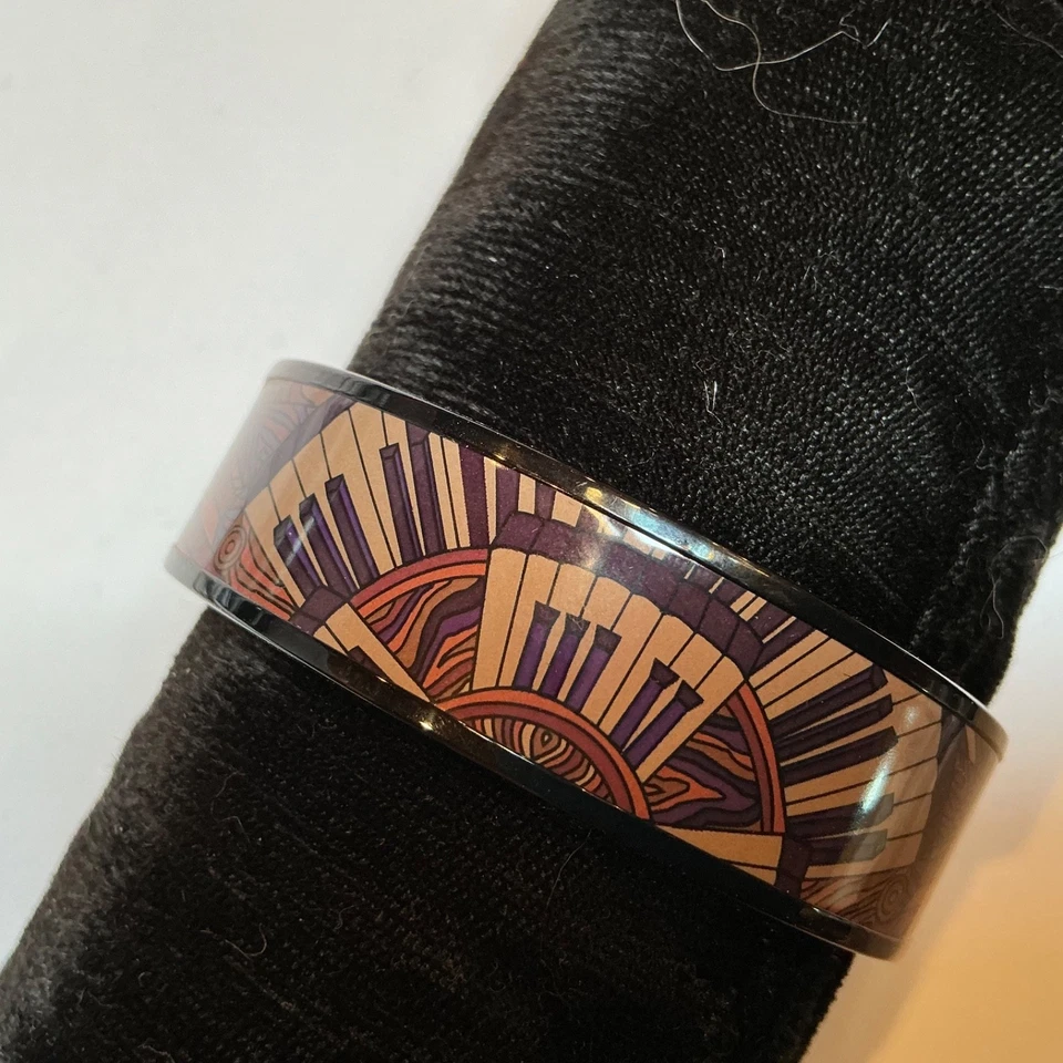 Brazalete ancho HERMES esmalte PM 65 borde PVD negro, púrpura, negro, blanco Foto 2 de 4