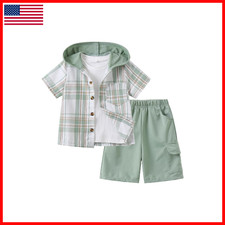 Fdqin Boys Clothing Set Size 12-14 Youth Sets Short Sleeve Button Down Plaid
