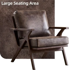 Mid-Century Modern Accent Chair with Wood Frame, PU Leather Living Room Chair