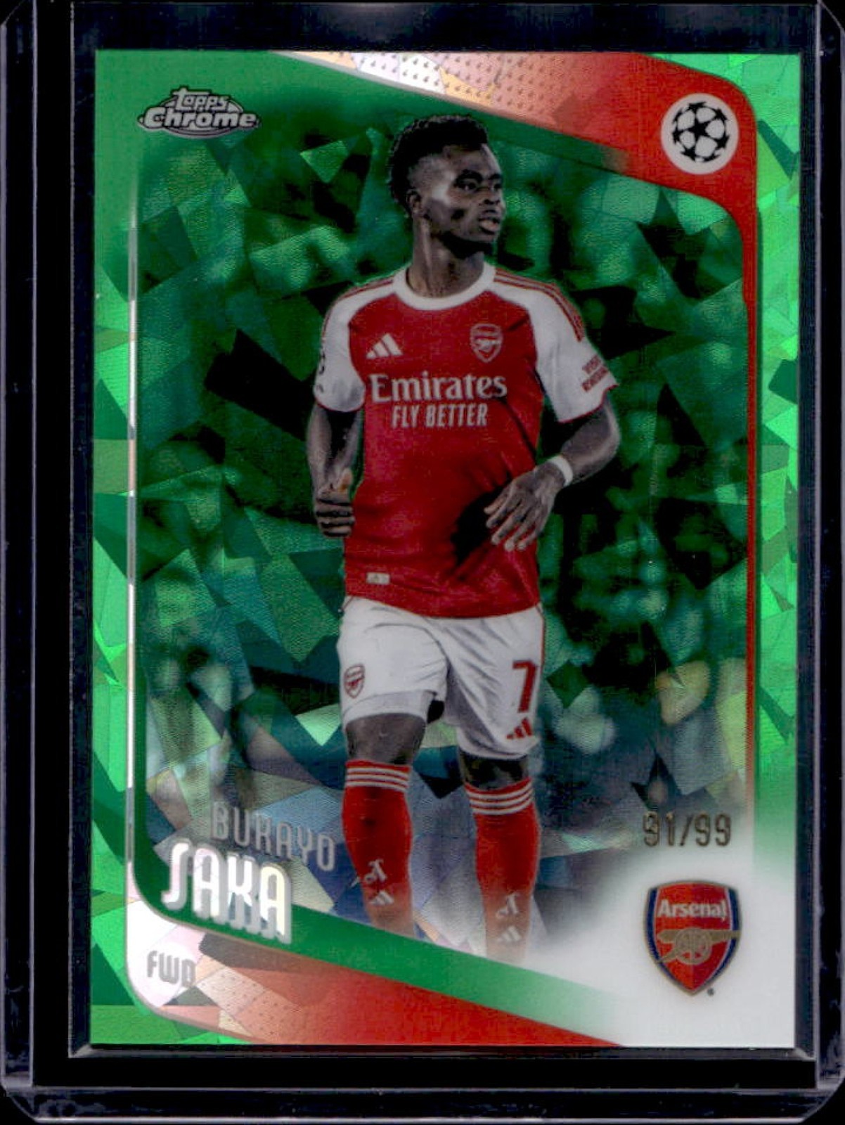 2025-26 Topps Chrome UEFA Sapphire Bukayo Saka Green Refractor #/99 Arsenal