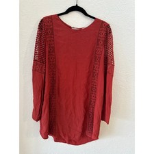 ASTR The Label Dress $150 Red Rayon Viscose Boho Embroidery Stitching Medium M1