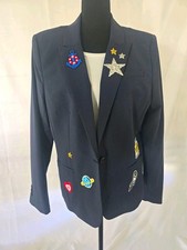 Banana Republic Women  s Navy Blazer Jacket 14 Button Front Pockets Sequin Space