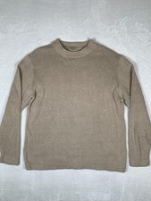 L.L. Bean Sweater Mens Large Beige Roll Neck Linen Blend Knit Pullover Fisherman