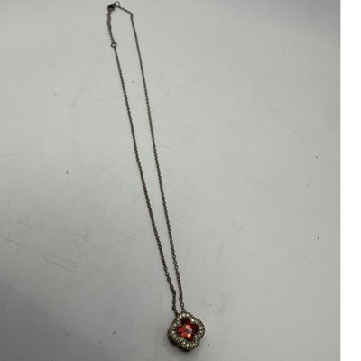 Vintage Style Red Clover Pendant Necklace Crystal Halo Gunmetal Adjustable Chain