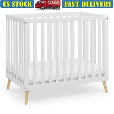 Convertible Mini Crib W/ Mattress Adjustable Height Compact Nursery Furniture US