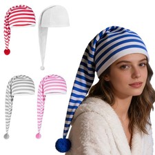 US Adults Night Cap Adjust Sleeping Cap Striped Pajama Hat w/Pom Ball Christmas