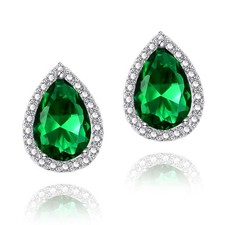 Cubic Zirconia Earrings Studs, Emerald Green Teardrop Earrings for Women Smal...