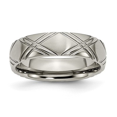 Chisel Titanium Brushed and Polished 6mm Criss-cross Design Band - Size 7.5