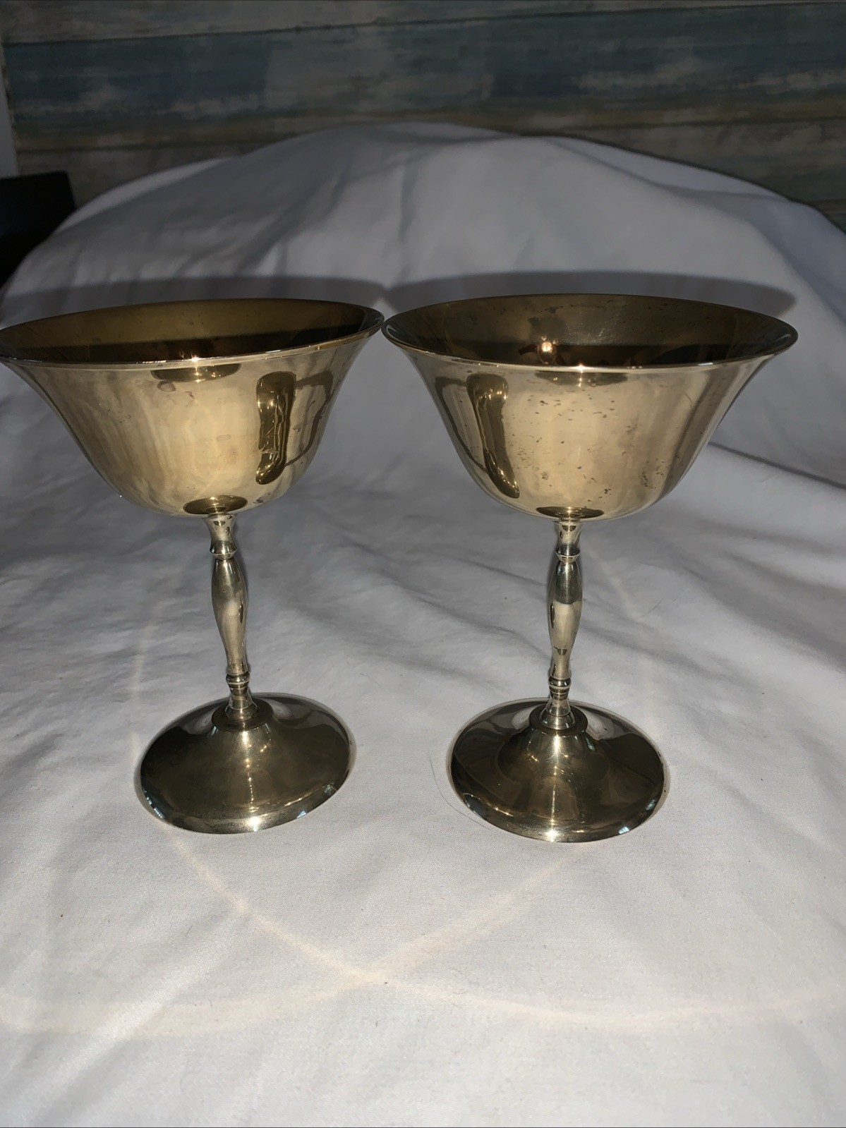 2 Vintage  Brass Wine Goblets 6