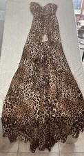 Fashion Nova Leanne Leopard Print Maxi Dress High Front Slit NWT Size Small