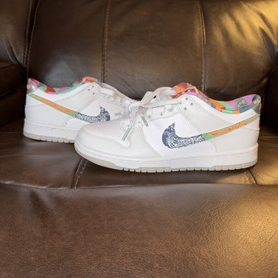 Nike Dunk Low White Paisley Multi-Color Sneakers Size 7Y FN8913-141 Brand New 
