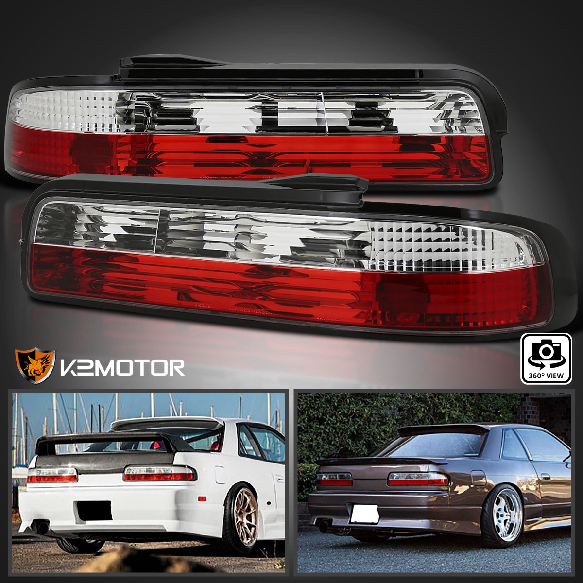 Red/Clear Fits 1989-1994 240SX S13 Coupe 2Dr Tail Lights Brake
