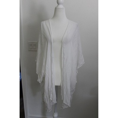 Nordstrom White Viscose Kimono Wrap Open Front Swim Cover Up One Size OS