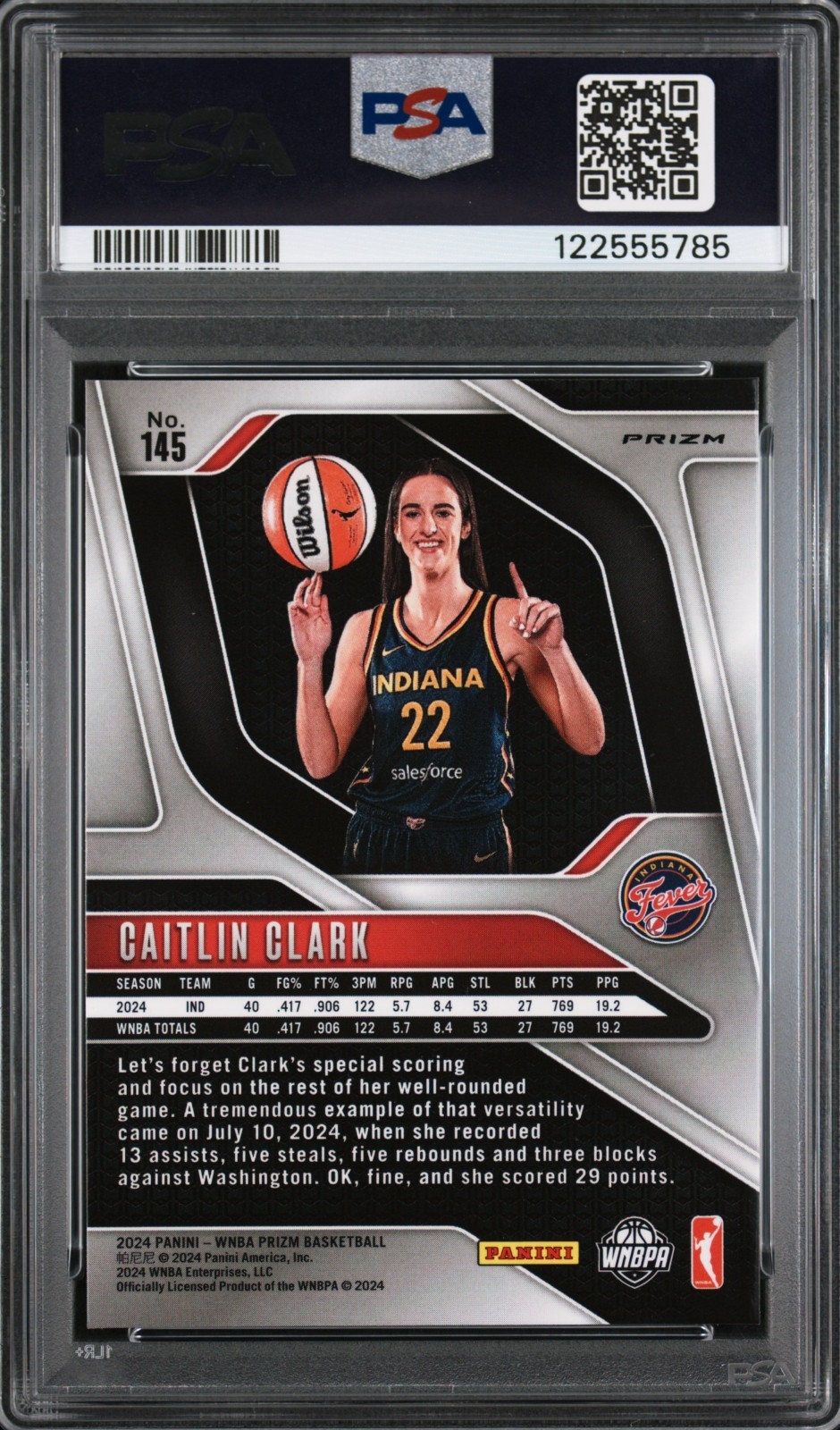2024 Panini Prizm WNBA - Caitlin Clark #145 Orange Ice Prizm (RC) PSA Mint 9 view 2