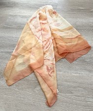 VTG 60  s Women  s Scarf 33  Square SHEER Polyester Abstract Floral Orange White