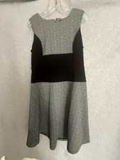 Tommy Hilfiger Dress Womens 12 Gray Herringbone Fit & Flare Knit Work Office