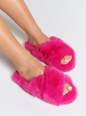 Boux Avenue Slider Slippers Women's Cross Band Fluffy Comfortable