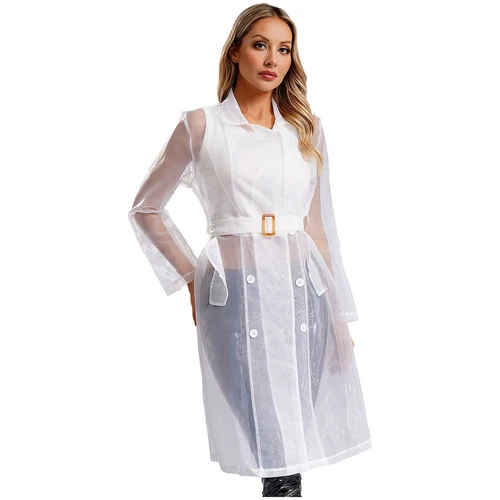 Womens Coat See Through Trench Notch Lapel Jackets Ladies Outerwear Cropped- - Picture 8 of 60