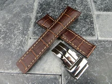 22mm Leather Strap Dark Brown Watch Band Deployment Buckle Set for BREITLING