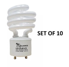10 Pack of Reliance 23W GU24 CFL Spiral Light Bulbs 2700K 23W  100W Equivalent