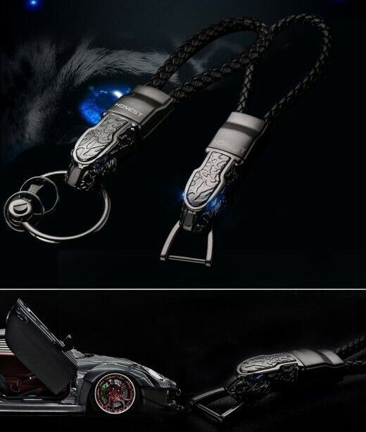 luxury Panthera blue diamond eye PU leather rope car key chain luxury Panthera blue diamond eye PU leather rope car key chain