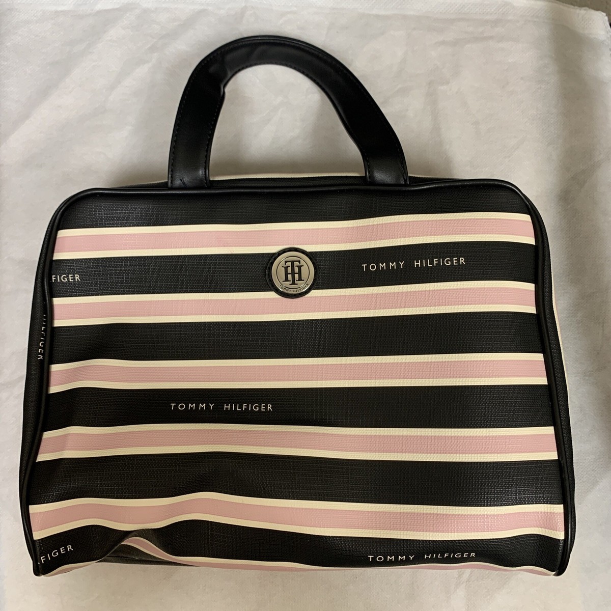 Tommy Hilfiger Satchel Pink Black Striped Handbag Wallet OS