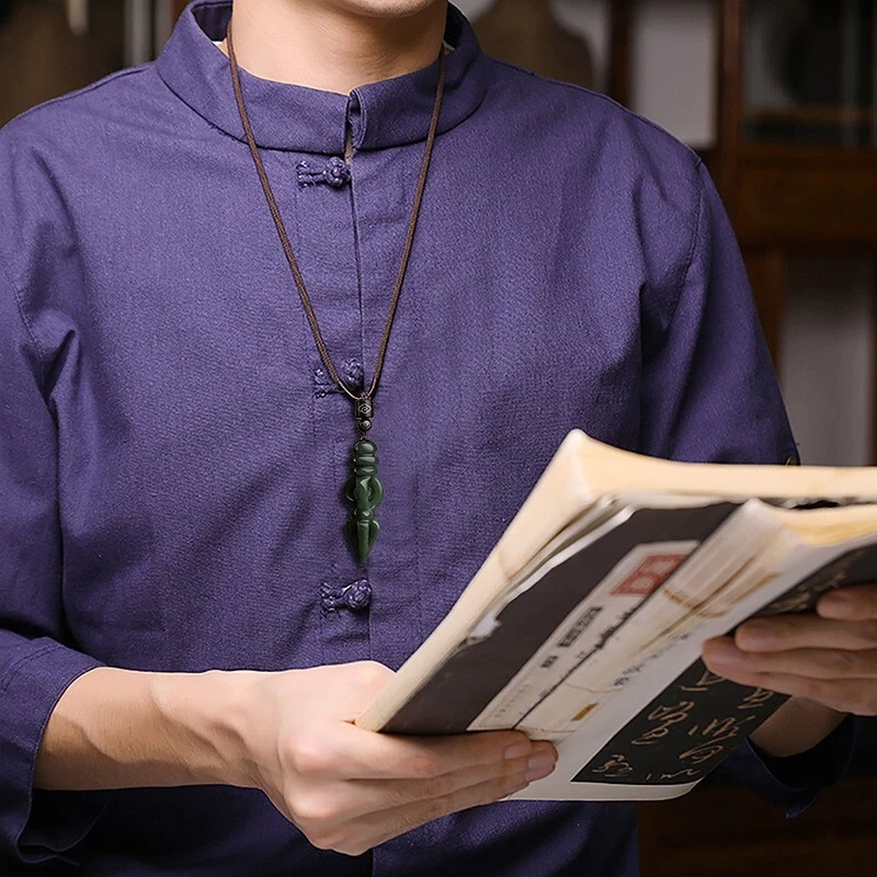 Men Woman Vajra Pestle Dorje Phurpa Necklace Natural Jade Jadeite Lucky Pendant - Image 4 of 4