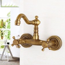 Vintage Antique Brass Wall Mount Bathroom Tub Sink Swivel Faucet Mixer Tap