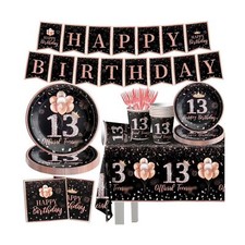 142Pcs 13th Birthday Tableware Decorations for Girls Rose Gold Happy 13 Birth...