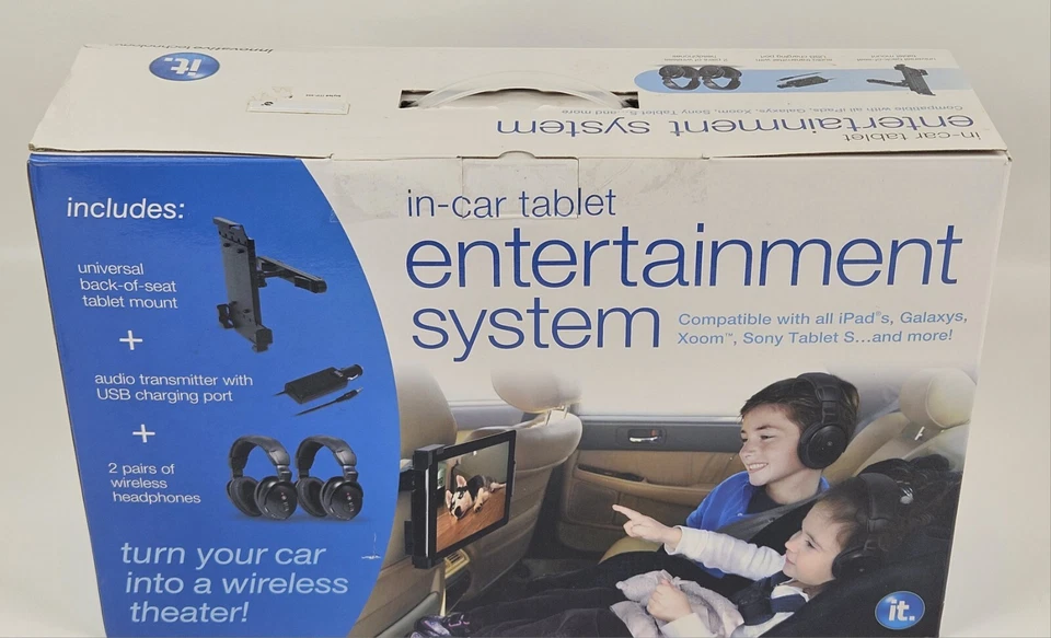 Backseat Headrest Tablet Mount Holder 2 Wireless Headphones Entertainment System - Image 2 of 4