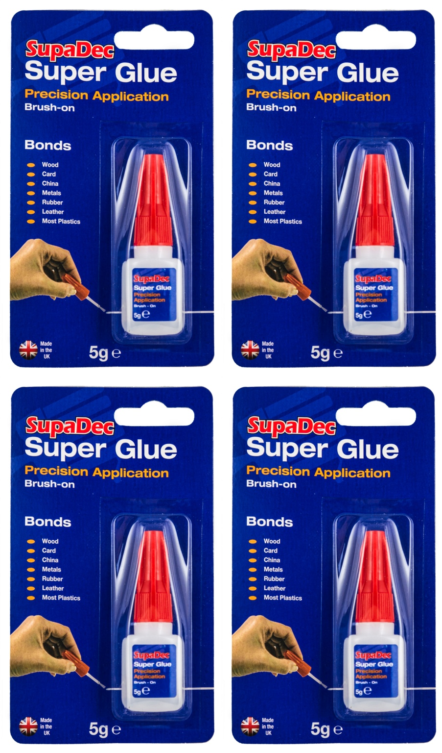 4x SupaDec Brush On Super Glue Adhesive Brush Applicator Wood Metal Plastics 5g