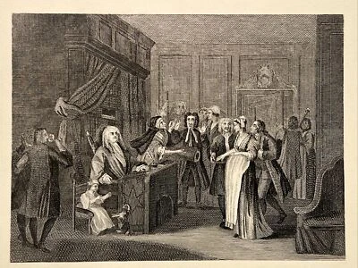 Swearing a Child Satire Humor 1860 William Hogarth Antik Stahlstich Engraving - Bild 1 von 4