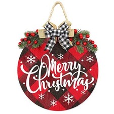 Merry Decorations Wreath, Merry Buffalo Plaid Hanging Sign Rustic Christmas
